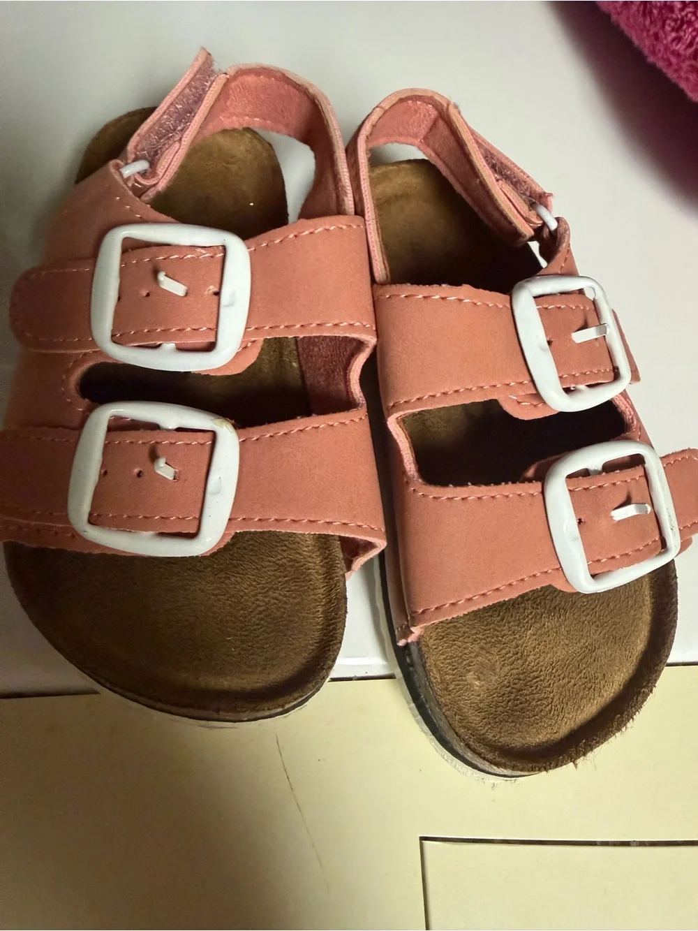 Kids Coral Pink Double-Buckle Sandals